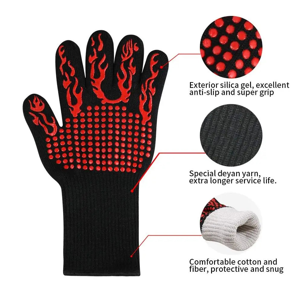 Grill Gloves 1472° F (800° C) Extreme Heat Resistant BBQ Cooking Gloves Oven Mitts Non-Slip Silicone Baking Glove KC0284
