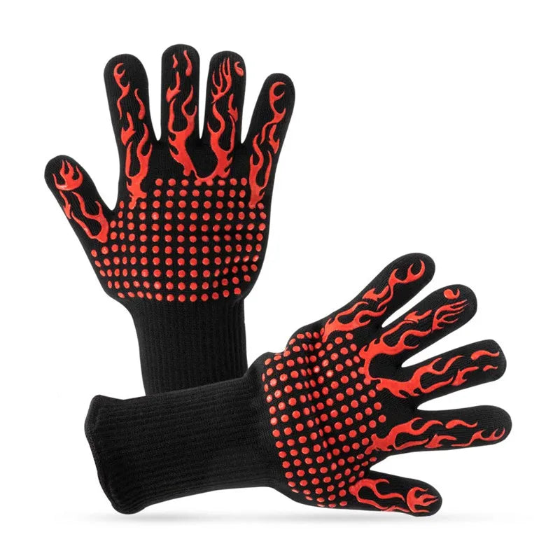 Grill Gloves 1472° F (800° C) Extreme Heat Resistant BBQ Cooking Gloves Oven Mitts Non-Slip Silicone Baking Glove KC0284